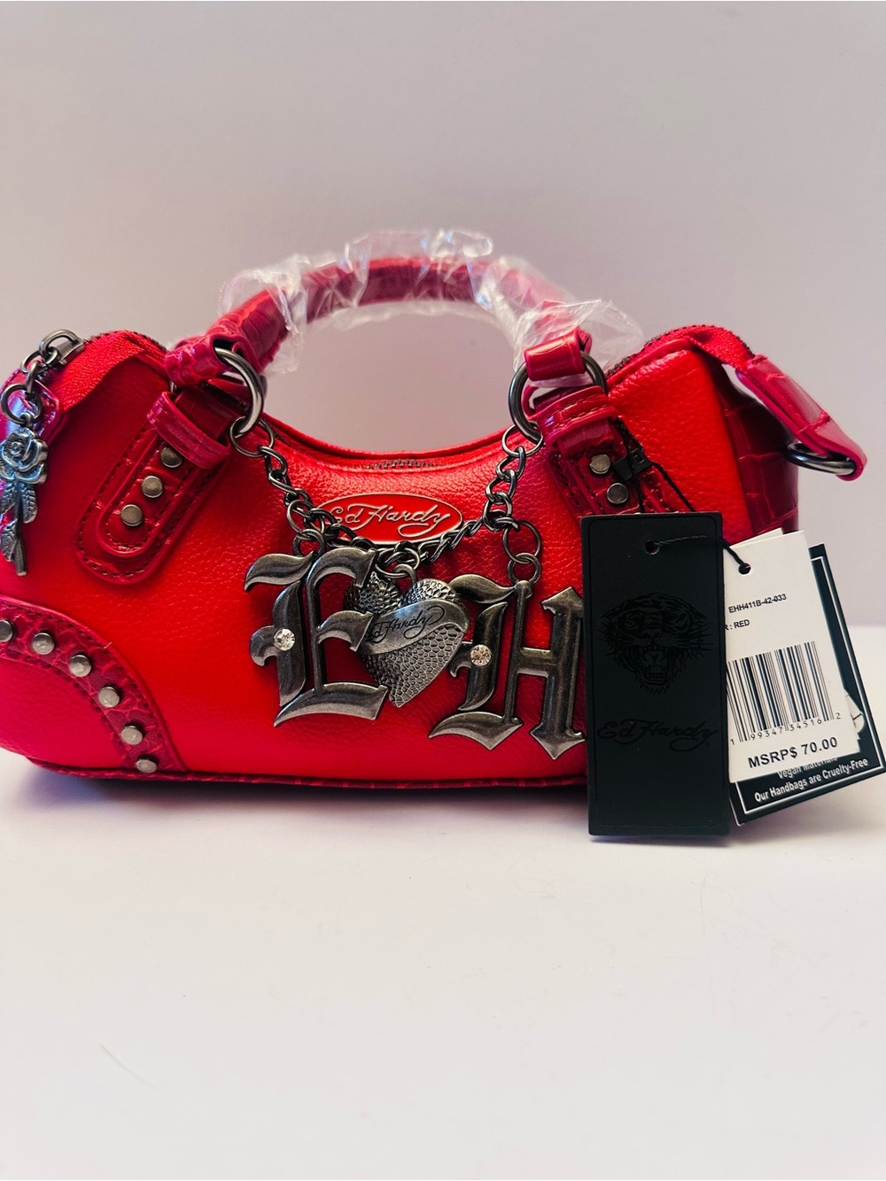 ❤️‍🔥 ED HARDY RED ROCKSTAR SATCHEL — NWT Vegan Leather Read Desc/Look at Pics
